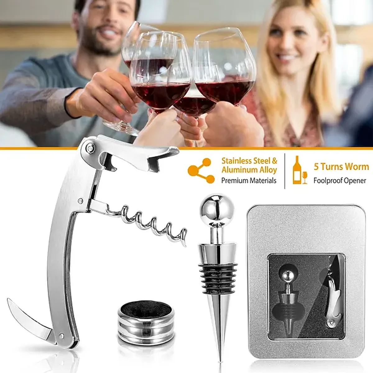 3Pcs Corkscrew Bottle Opener Set Tool Foil Cutter Drip Collar Protector Cork Stopper Wine Bottle Cap Opener - Image 2