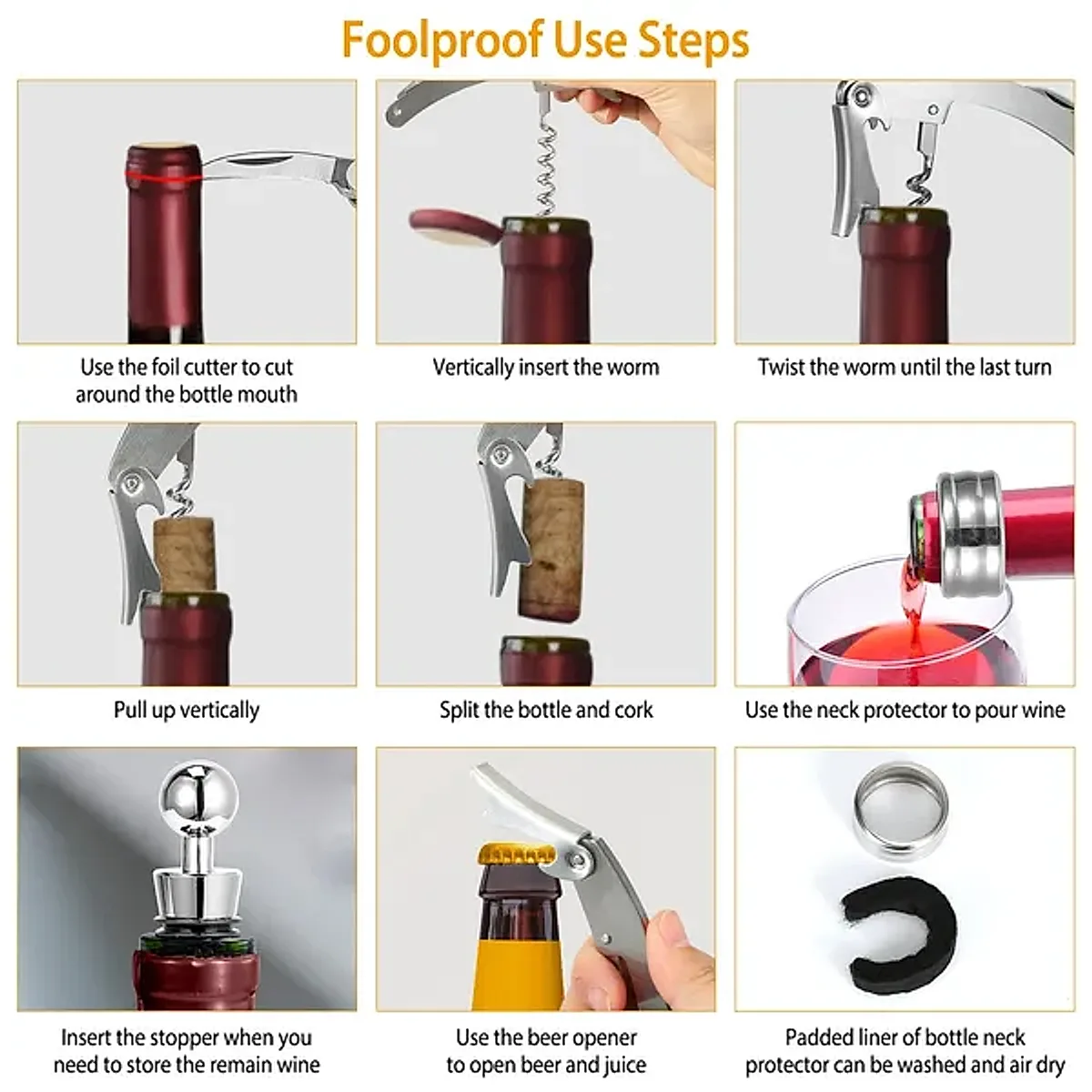 3Pcs Corkscrew Bottle Opener Set Tool Foil Cutter Drip Collar Protector Cork Stopper Wine Bottle Cap Opener - Image 3