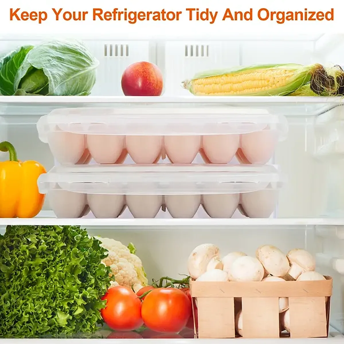 2Pcs Plastic Egg Holder Stackable Egg Storage Box Egg Rack For Refrigerator 18 Cavity Per Container Dishwasher Safe - Image 3