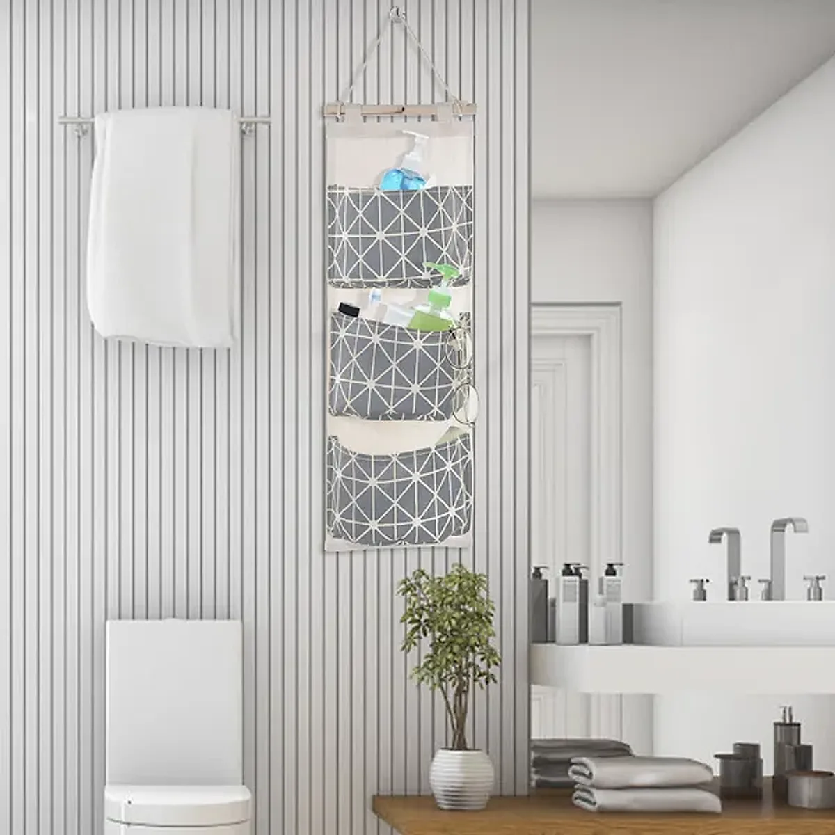 Wall Mounted Storage Bag Door Closet Hanging Storage Bag Organizer Waterproof 3 Pockets Pouch - Image 2
