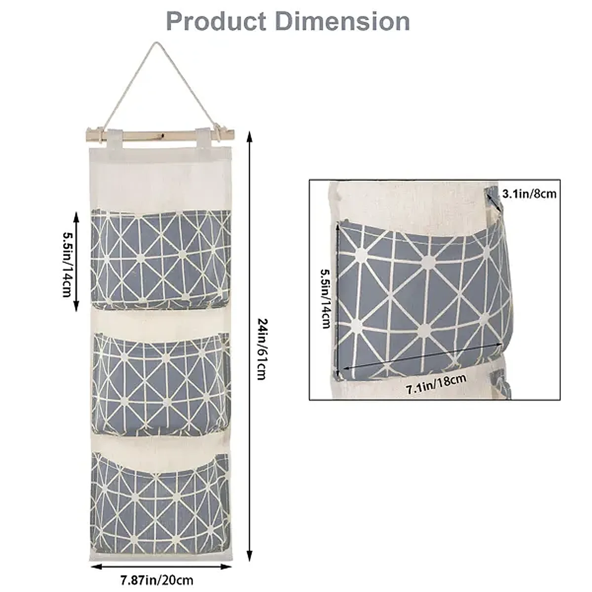 Wall Mounted Storage Bag Door Closet Hanging Storage Bag Organizer Waterproof 3 Pockets Pouch - Image 3