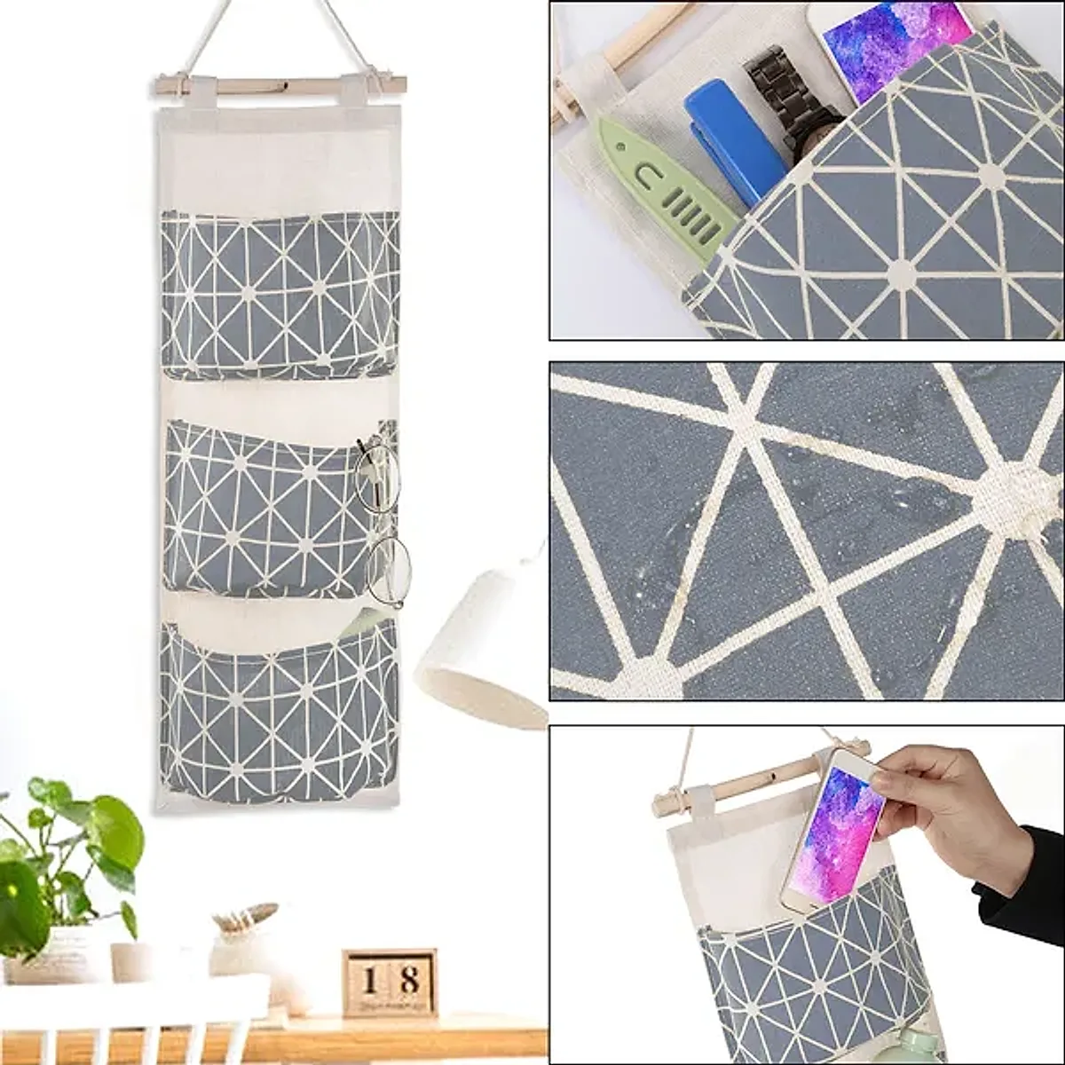 Wall Mounted Storage Bag Door Closet Hanging Storage Bag Organizer Waterproof 3 Pockets Pouch - Image 4