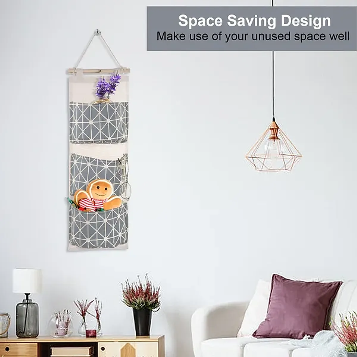 Wall Mounted Storage Bag Door Closet Hanging Storage Bag Organizer Waterproof 3 Pockets Pouch - Image 5