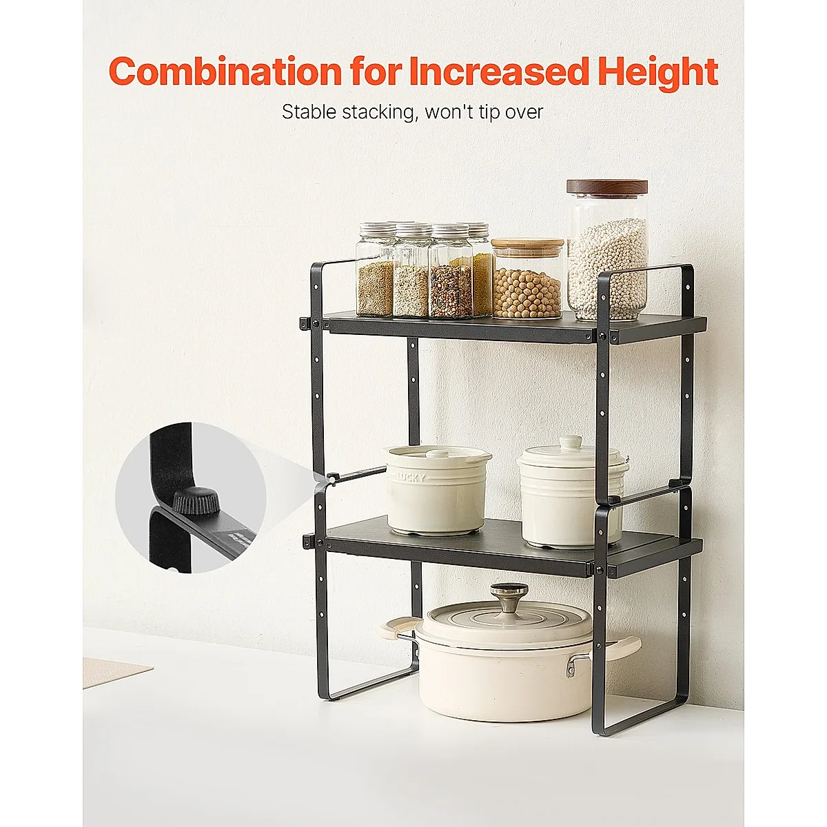 2 Tier Cabinet Organizer Shelf Counter Shelves Steel Kitchen Storage Spice Rack - Image 3