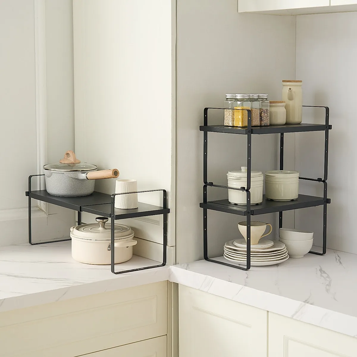 2 Tier Cabinet Organizer Shelf Counter Shelves Steel Kitchen Storage Spice Rack - Image 6