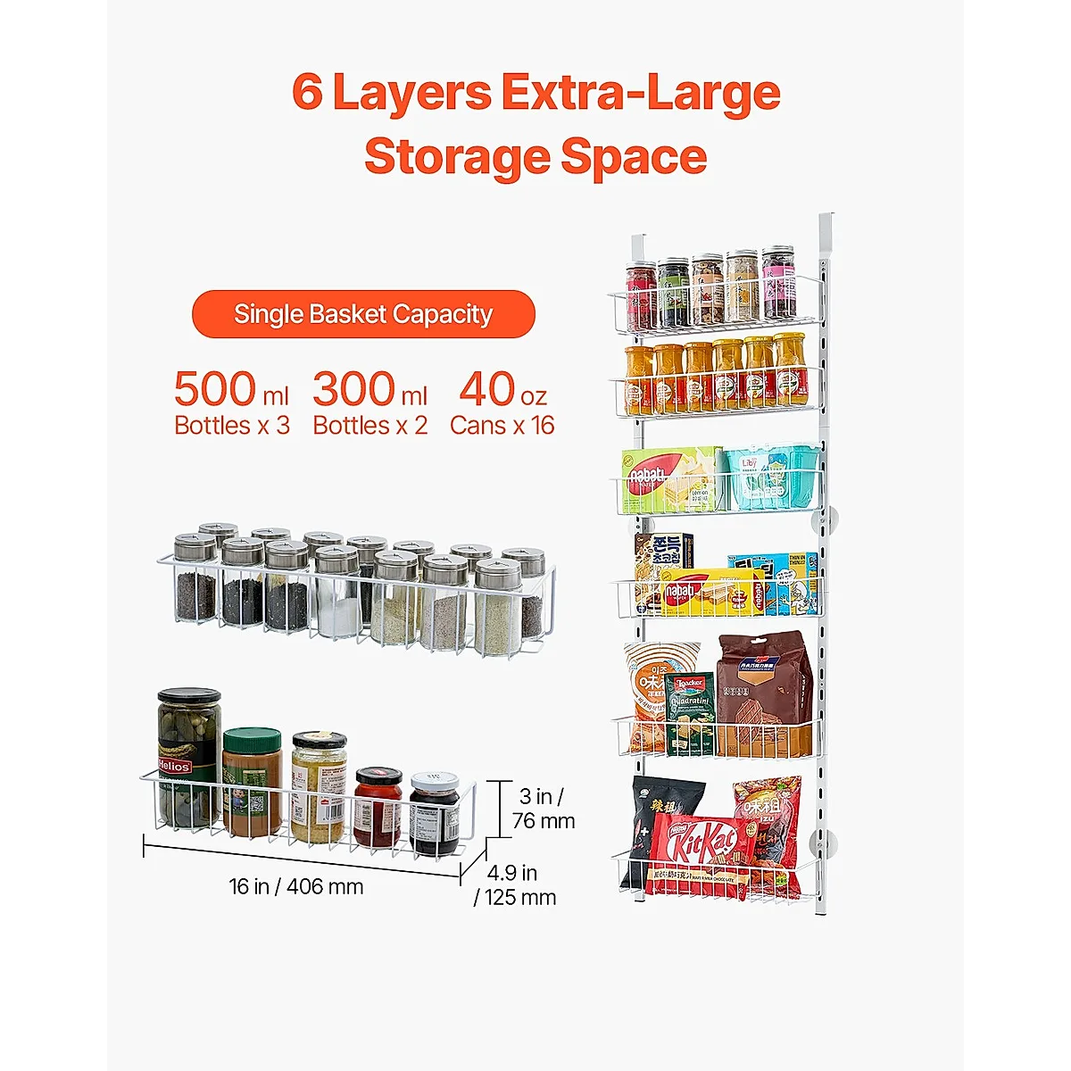 6-Tier Over The Door Pantry Organizer Hanging Storage Rack Adjustable Kitchen