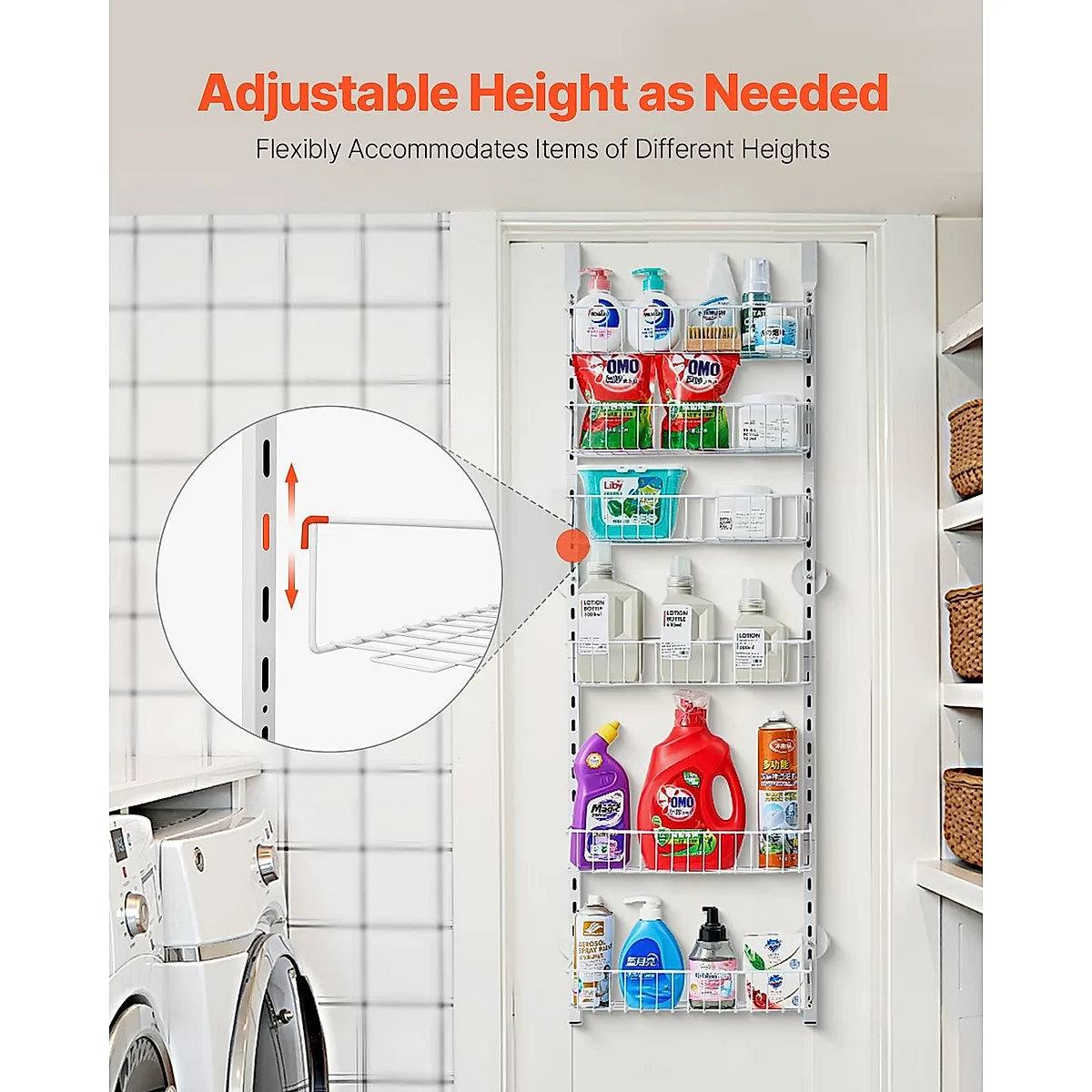 6-Tier Over The Door Pantry Organizer Hanging Storage Rack Adjustable Kitchen - Image 2