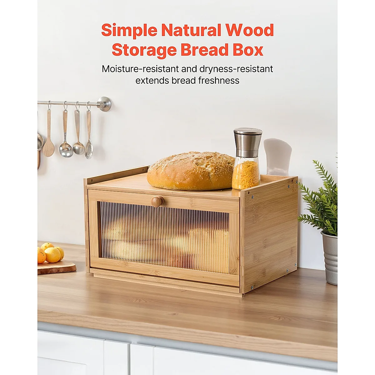 Bread Box For Kitchen Counter Large Capacity Bamboo Storage Container Natural - Image 3