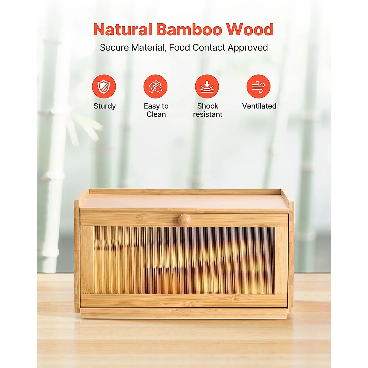 Bread Box For Kitchen Counter Large Capacity Bamboo Storage Container Natural - Image 5