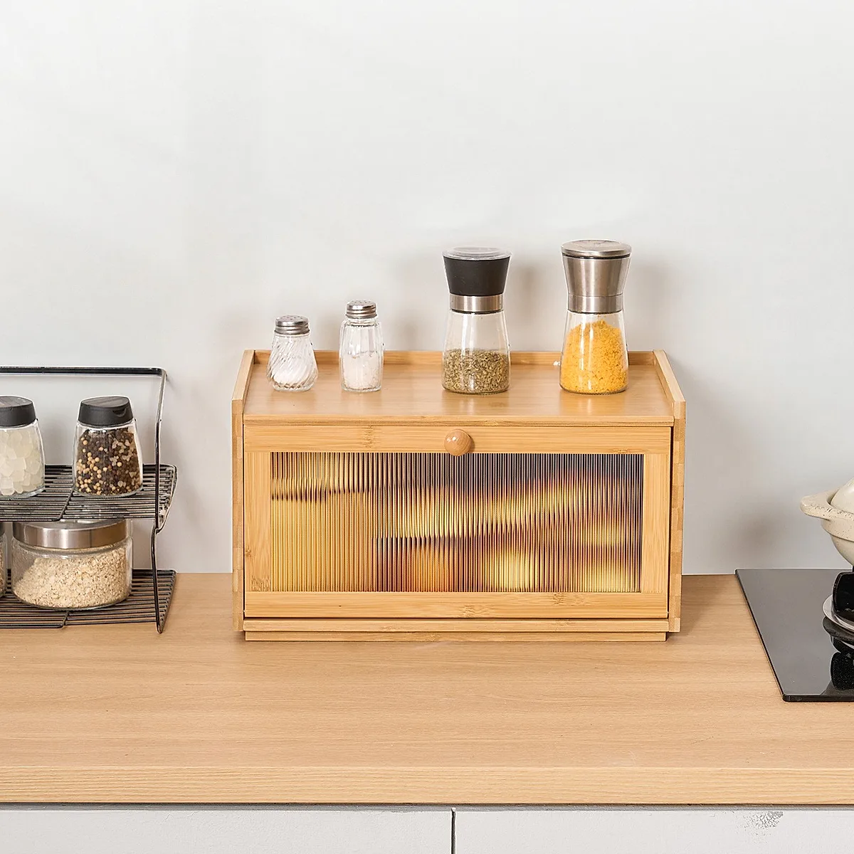 Bread Box For Kitchen Counter Large Capacity Bamboo Storage Container Natural - Image 6