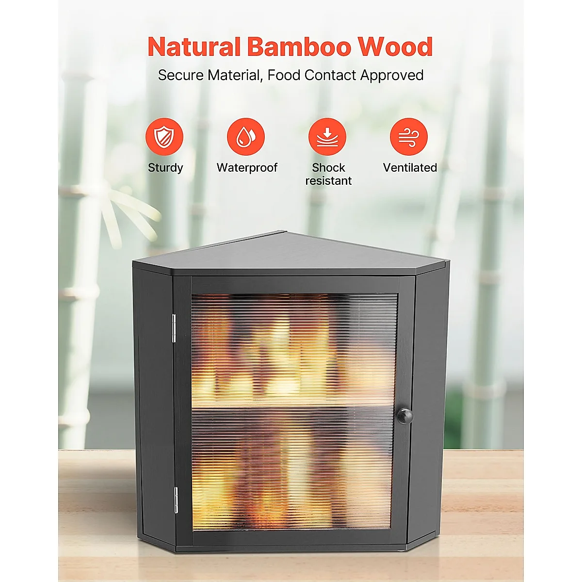 Corner Bread Box For Kitchen Counter Double Layer Bamboo Storage Container Black - Image 3