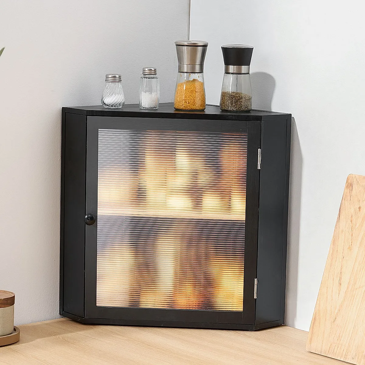Corner Bread Box For Kitchen Counter Double Layer Bamboo Storage Container Black - Image 6