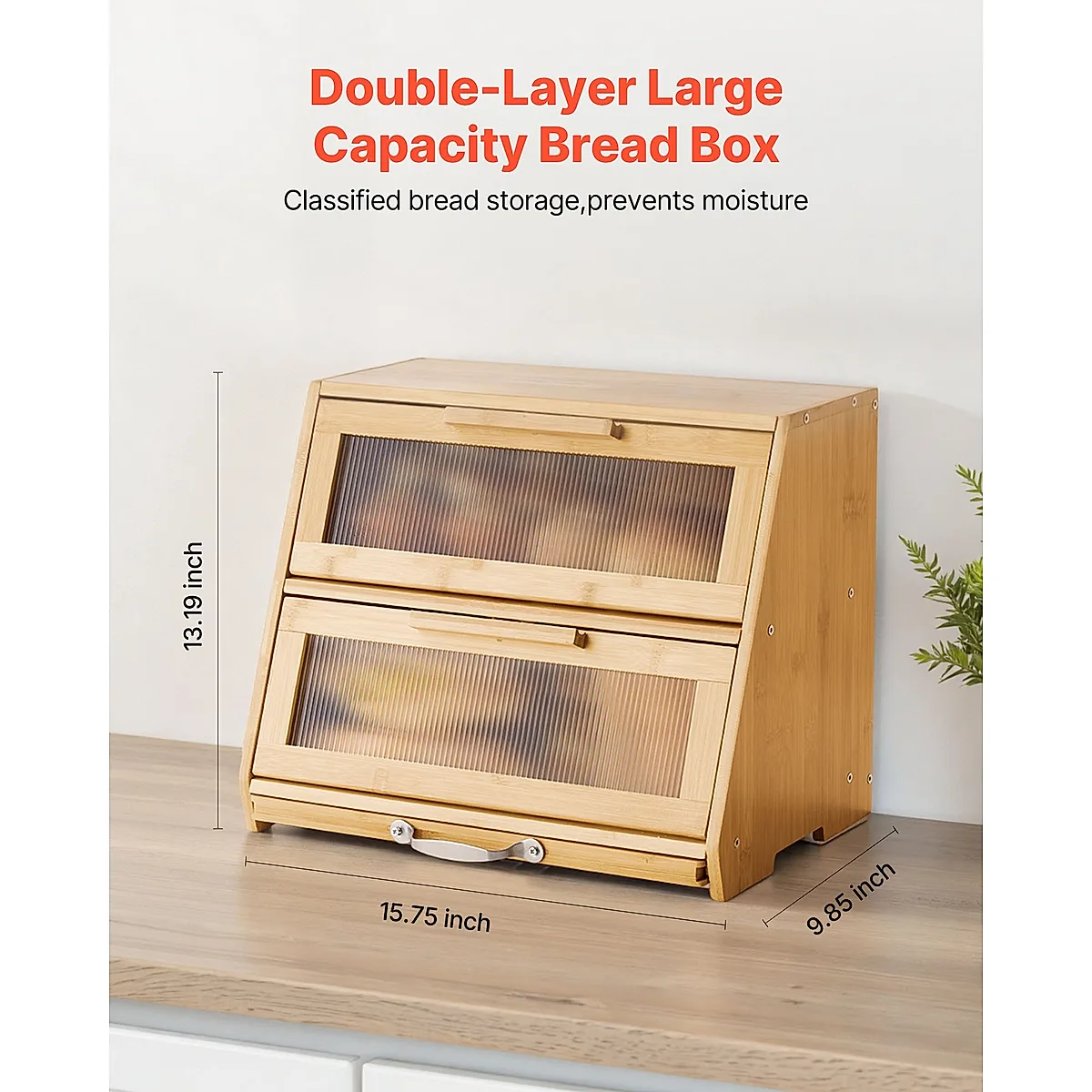 Double Layer Bread Box For Kitchen Counter Bamboo Storage Container Natural - Image 5
