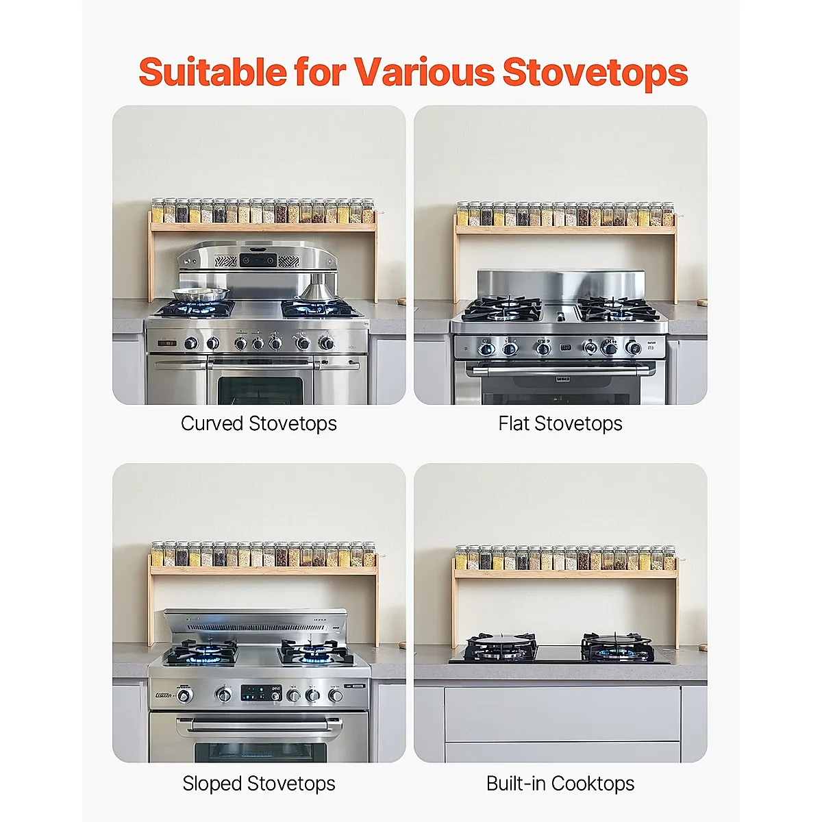 Over The Stove Spice Shelf Spice Rack Kitchen Organizer 32.6x13in Bamboo 6 Hooks - Image 2