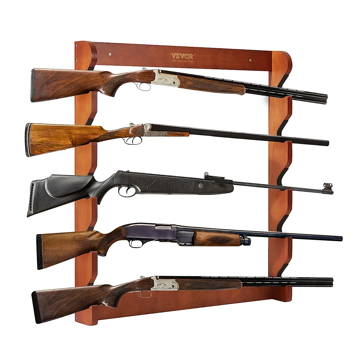 Gun Rack, Wood Gun Rack Wall Mount, Gun Display Rack Holds 5 Rifles, Shotguns, 132 Lb Heavy Duty Wall Storage Display Rifle Rack With Soft Padding - Image 3