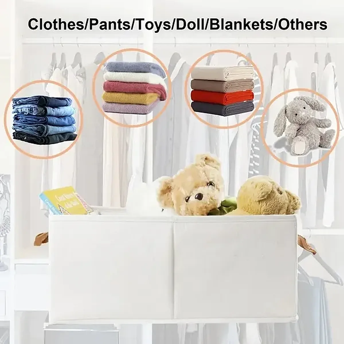 Portable Clothes Storage Box Foldable Thick Cloth Storage And Storage Bag For Organizing Bedroom Wardrobe Clothes With Window Storage Nano White And Linen Model. - Image 2