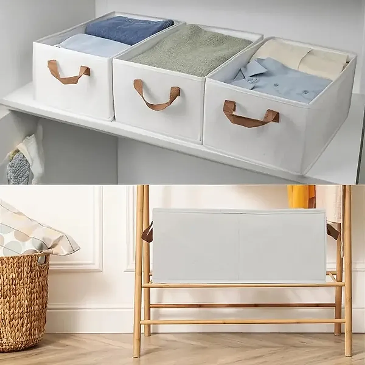 Portable Clothes Storage Box Foldable Thick Cloth Storage And Storage Bag For Organizing Bedroom Wardrobe Clothes With Window Storage Nano White And Linen Model. - Image 3