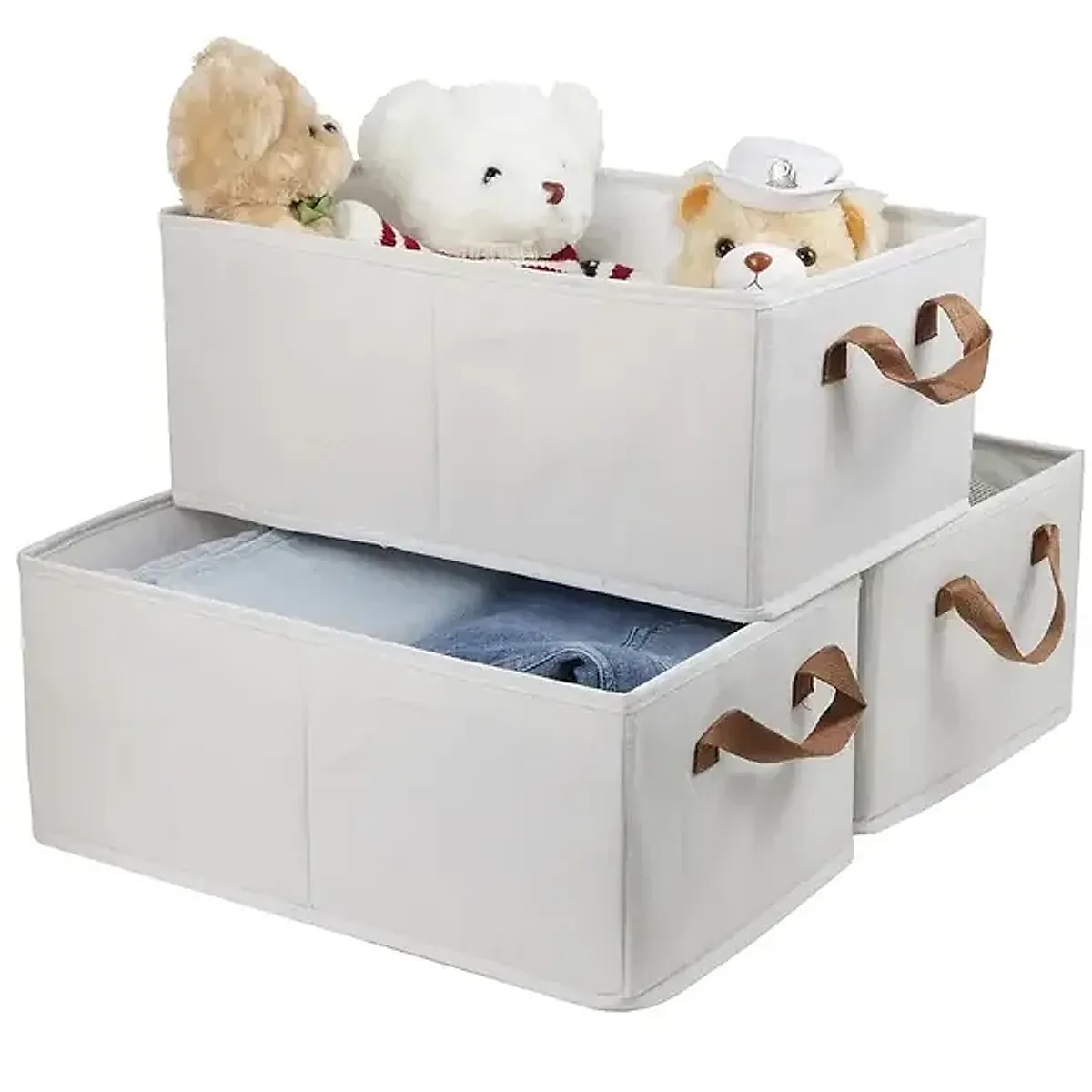 Portable Clothes Storage Box Foldable Thick Cloth Storage And Storage Bag For Organizing Bedroom Wardrobe Clothes With Window Storage Nano White And Linen Model. - Image 4