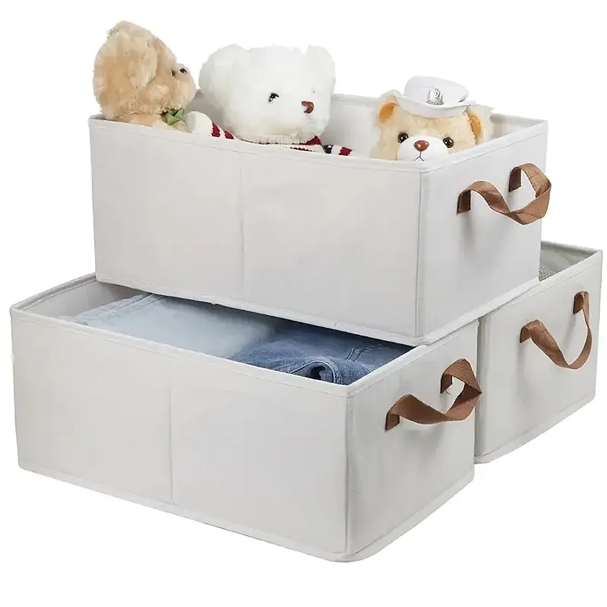 Portable Clothes Storage Box Foldable Thick Cloth Storage And Storage Bag For Organizing Bedroom Wardrobe Clothes With Window Storage Nano White And Linen Model. - Image 6