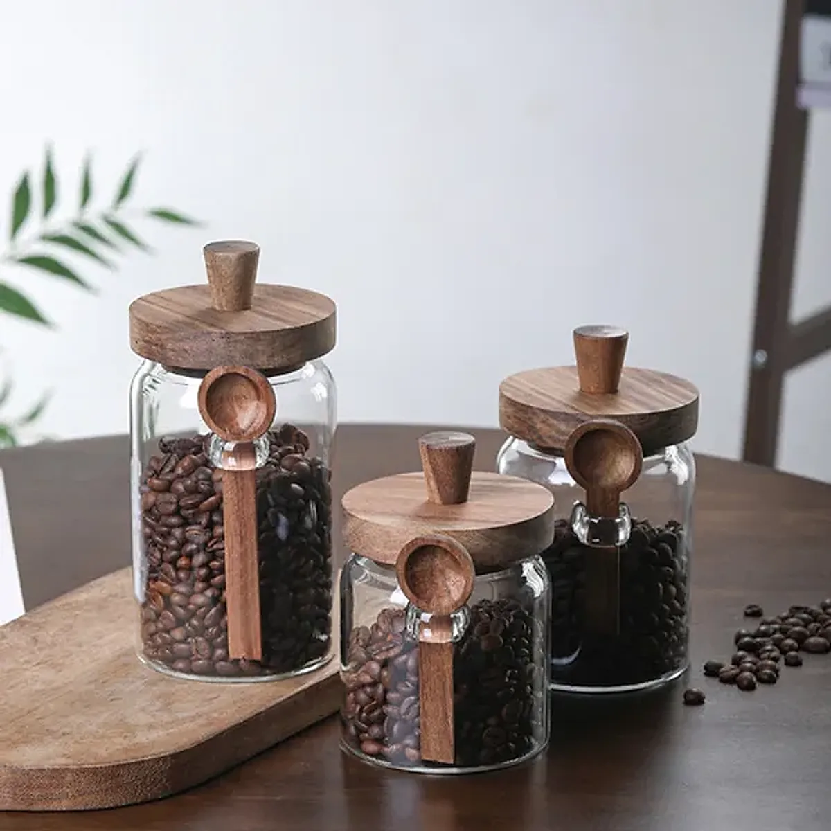 3 Pcs Glass Coffee Jars With Spoons, Candy Jars, Biscuit Jars, Storage Jars, Tea Jars, Snack Jars, Seasoning Jars, Salt Jars, Pepper Jars