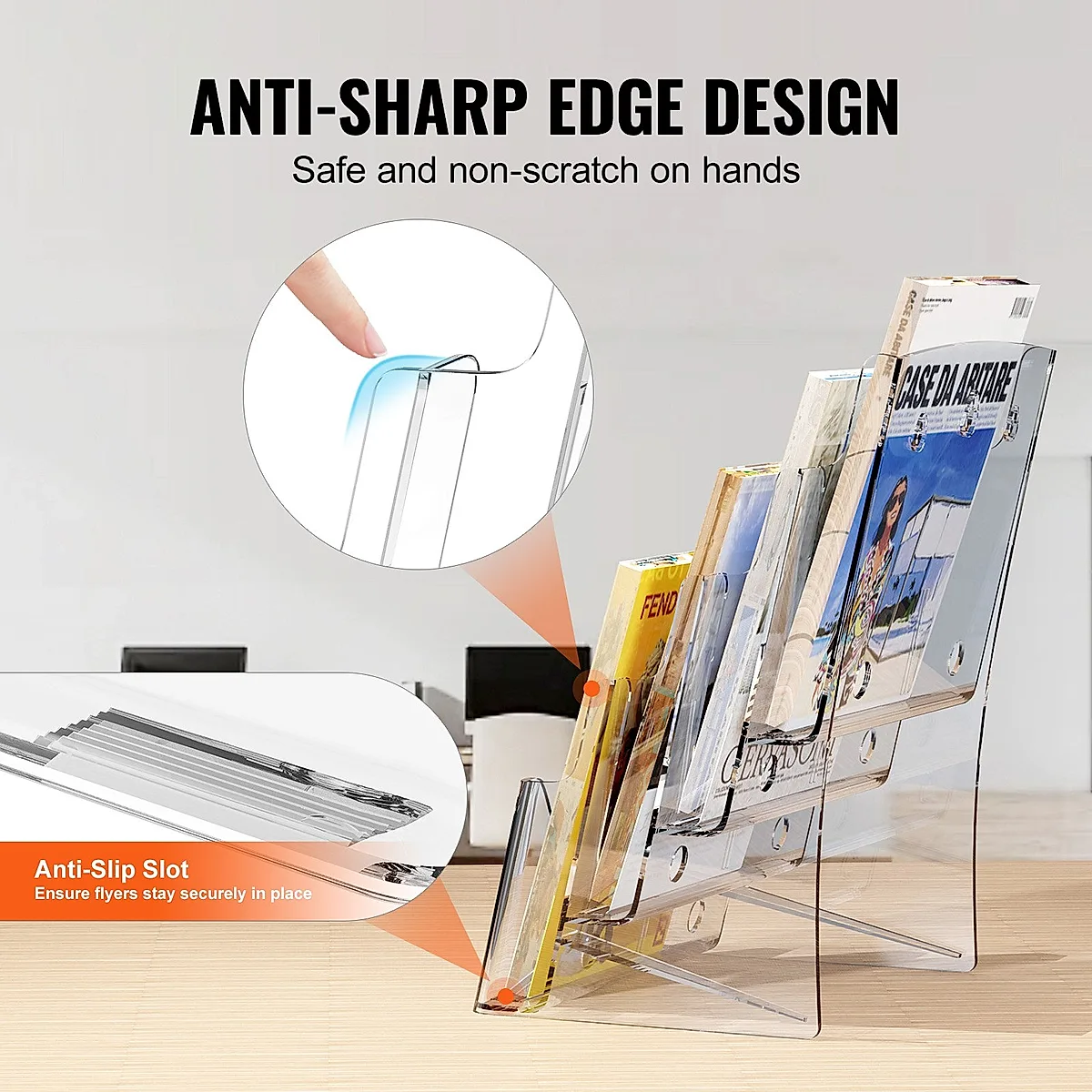Acrylic Brochure Holder 8.5 X 11 Inch, 4-Tier Clear Acrylic Literature Display Stand, Plastic Literature Organizer Flyer Stand & Removable Divider For Office Exhibition, Countertop Or Wall Mount - Image 2