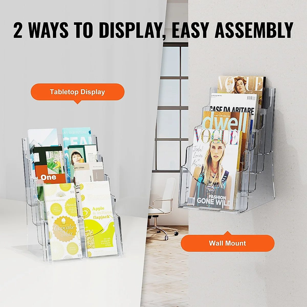 Acrylic Brochure Holder 8.5 X 11 Inch, 4-Tier Clear Acrylic Literature Display Stand, Plastic Literature Organizer Flyer Stand & Removable Divider For Office Exhibition, Countertop Or Wall Mount - Image 5