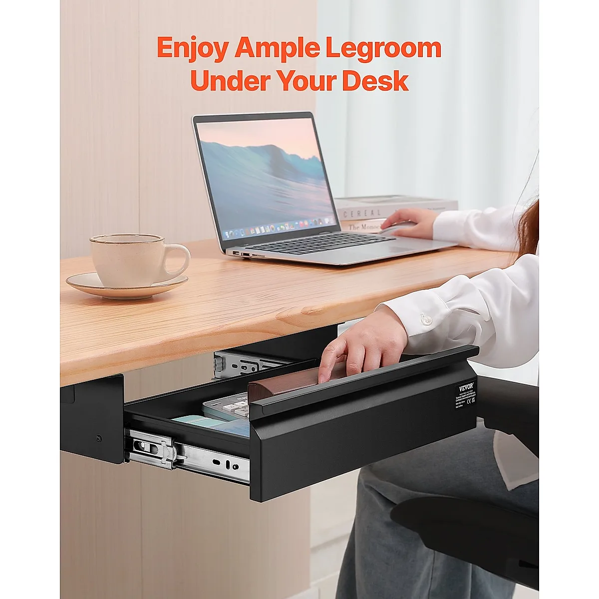 16" Wide Under Desk Drawer Slide Out, Under Desk Mounted Pull-out Drawer Attachment, Hidden Desktop Storage Organizer, Under Table Pencil Drawer For Office Home Sit Stand Workstation, 17x9x4 In - Image 3