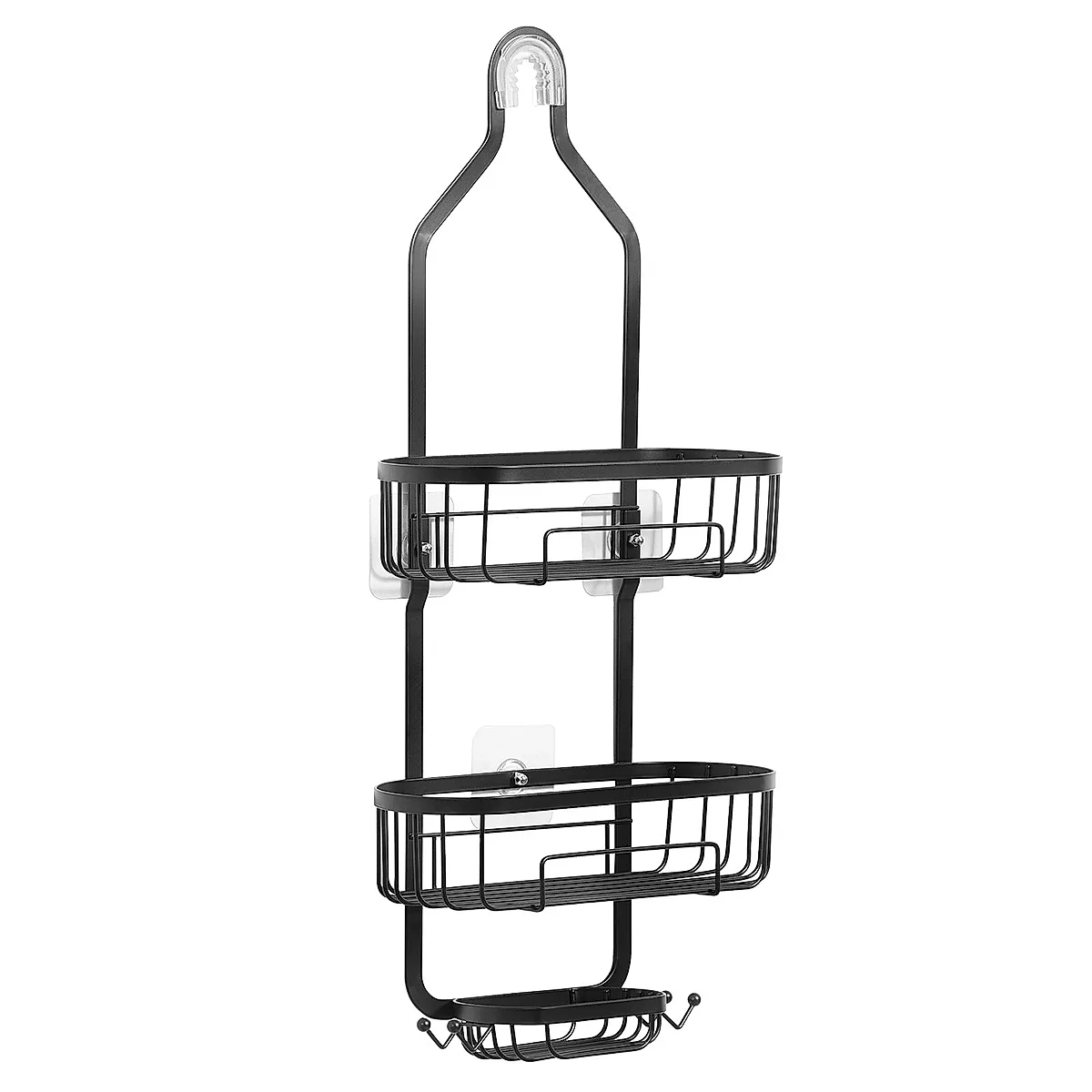 Shower Caddy, 3-Tier Hanging Bathroom Shower Storage Organization Shelves Rack Set, With Soap Holder And Hooks For Towels, Sponge, 40 Lbs Large Weight Capacity, Fits Shower Head, Matte Black