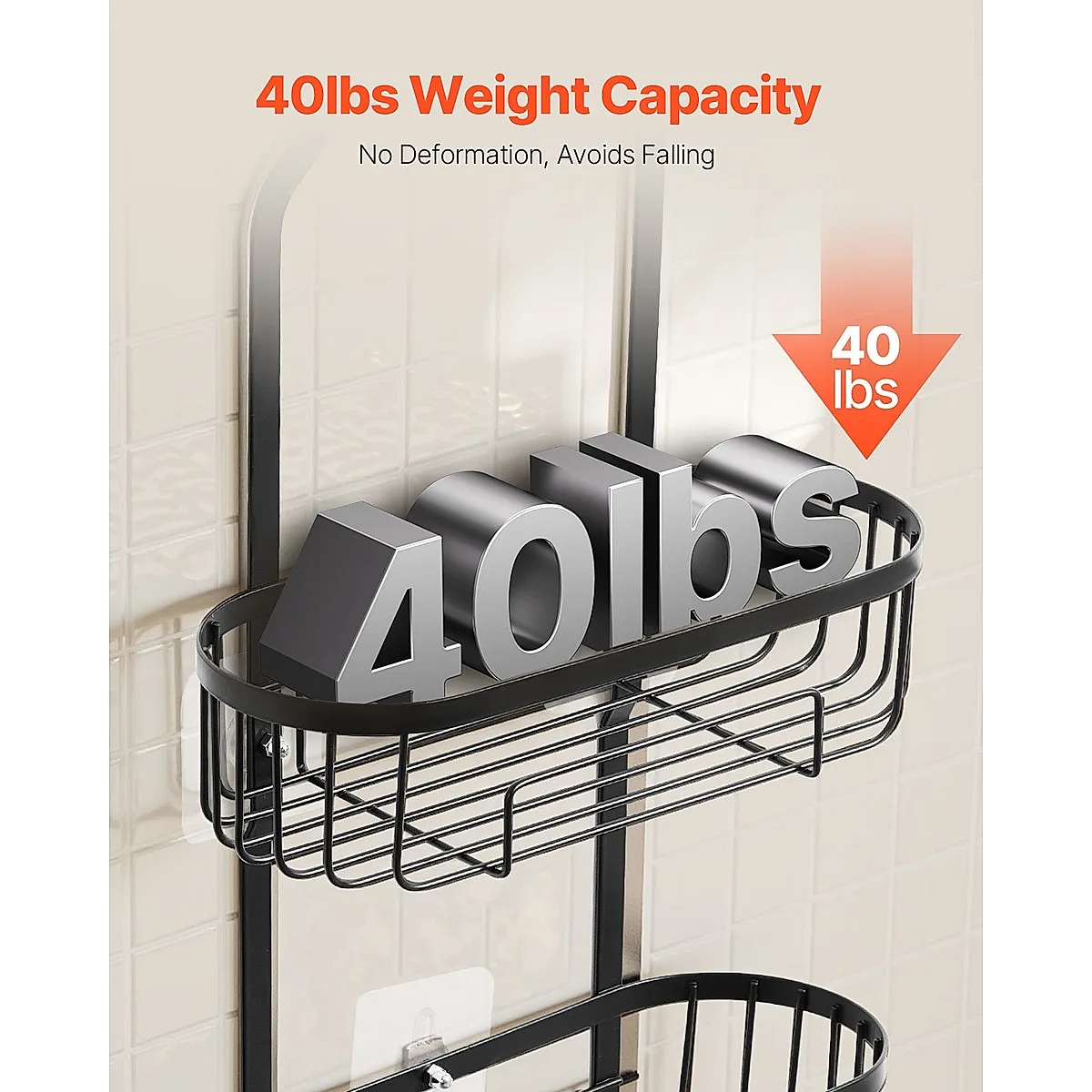 Shower Caddy, 3-Tier Hanging Bathroom Shower Storage Organization Shelves Rack Set, With Soap Holder And Hooks For Towels, Sponge, 40 Lbs Large Weight Capacity, Fits Shower Head, Matte Black - Image 2
