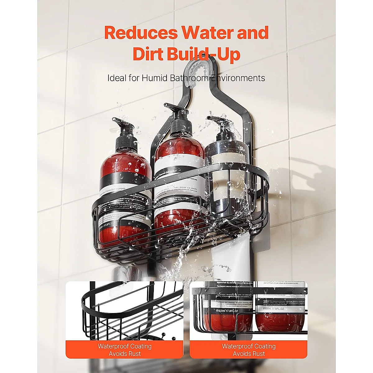 Shower Caddy, 3-Tier Hanging Bathroom Shower Storage Organization Shelves Rack Set, With Soap Holder And Hooks For Towels, Sponge, 40 Lbs Large Weight Capacity, Fits Shower Head, Matte Black - Image 3