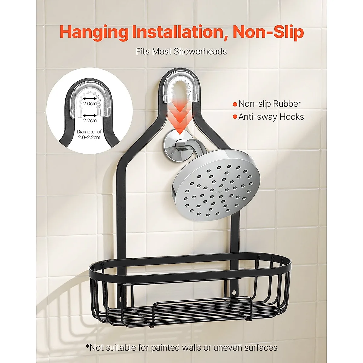Shower Caddy, 3-Tier Hanging Bathroom Shower Storage Organization Shelves Rack Set, With Soap Holder And Hooks For Towels, Sponge, 40 Lbs Large Weight Capacity, Fits Shower Head, Matte Black - Image 4