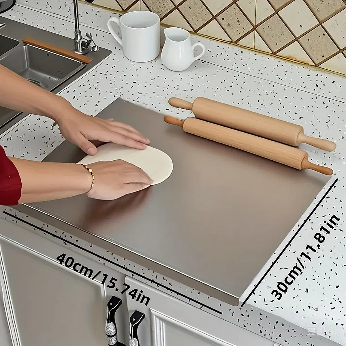 Stainless Steel Cutting Board With Lip For Kitchen Chopping Boards For Countertop Large Metal Cutting Board Over Sink Suitable For Meat Fruits Vegetables Bread Noodle And Pizza Bamboo Knives - Image 6