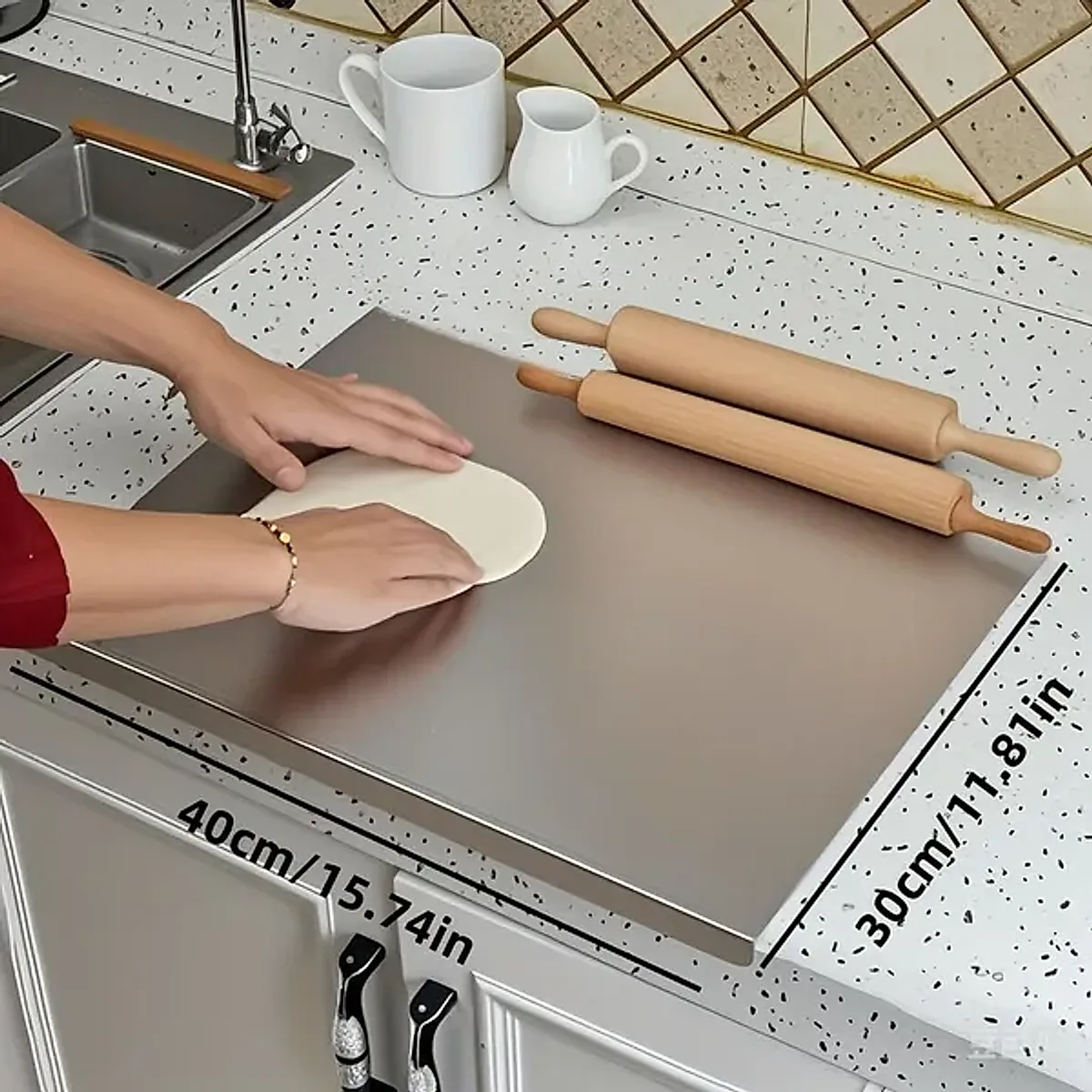 Stainless Steel Cutting Board With Lip For Kitchen Chopping Boards For Countertop Large Metal Cutting Board Over Sink Suitable For Meat Fruits Vegetables Bread Noodle And Pizza Bamboo Knives - Image 7