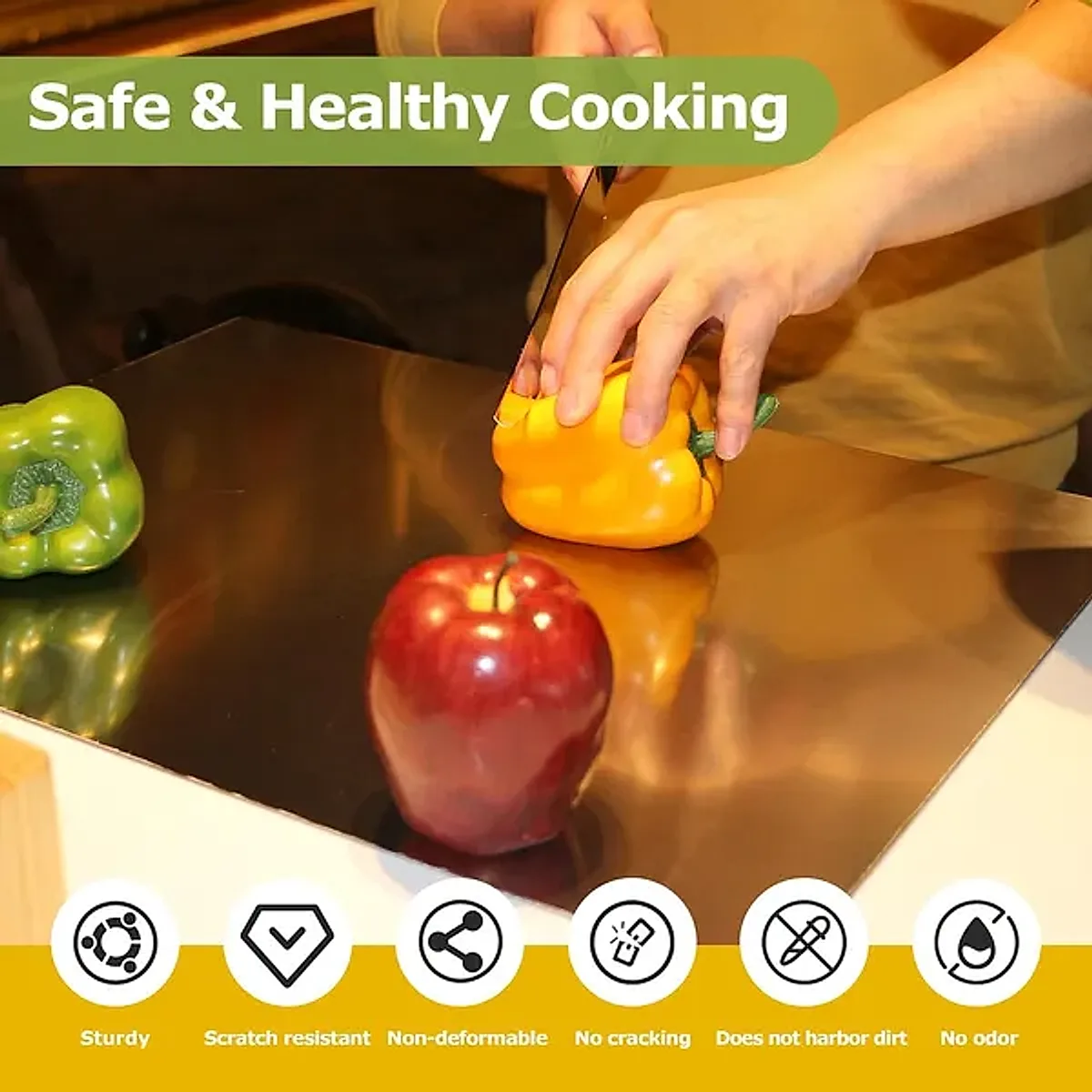 Stainless Steel Cutting Board With Lip For Kitchen Chopping Boards For Countertop Large Metal Cutting Board Over Sink Suitable For Meat Fruits Vegetables Bread Noodle And Pizza Bamboo Knives - Image 8