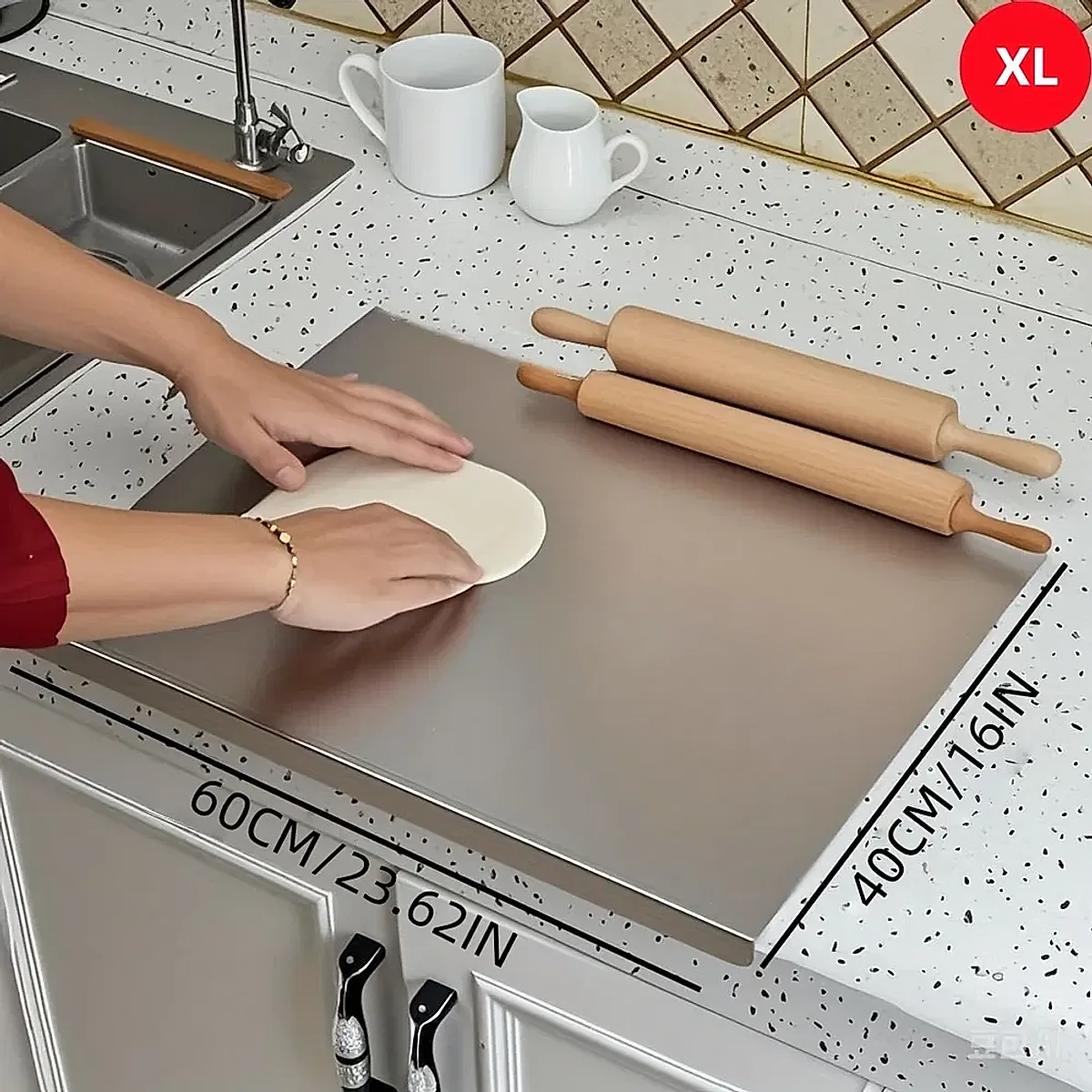 Stainless Steel Cutting Board With Lip For Kitchen Chopping Boards For Countertop Large Metal Cutting Board Over Sink Suitable For Meat Fruits Vegetables Bread Noodle And Pizza Bamboo Knives - Image 11