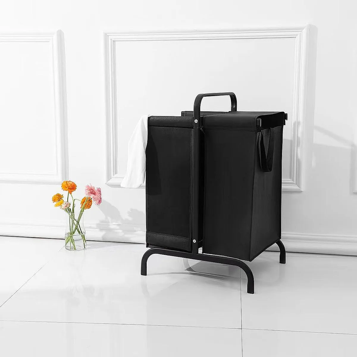 2-Tier Laundry Hamper 110L Large Oxford Clothes Basket Sorter With, Lid And Sorting Cards For Clothes & Toys Storage,Black - Image 3