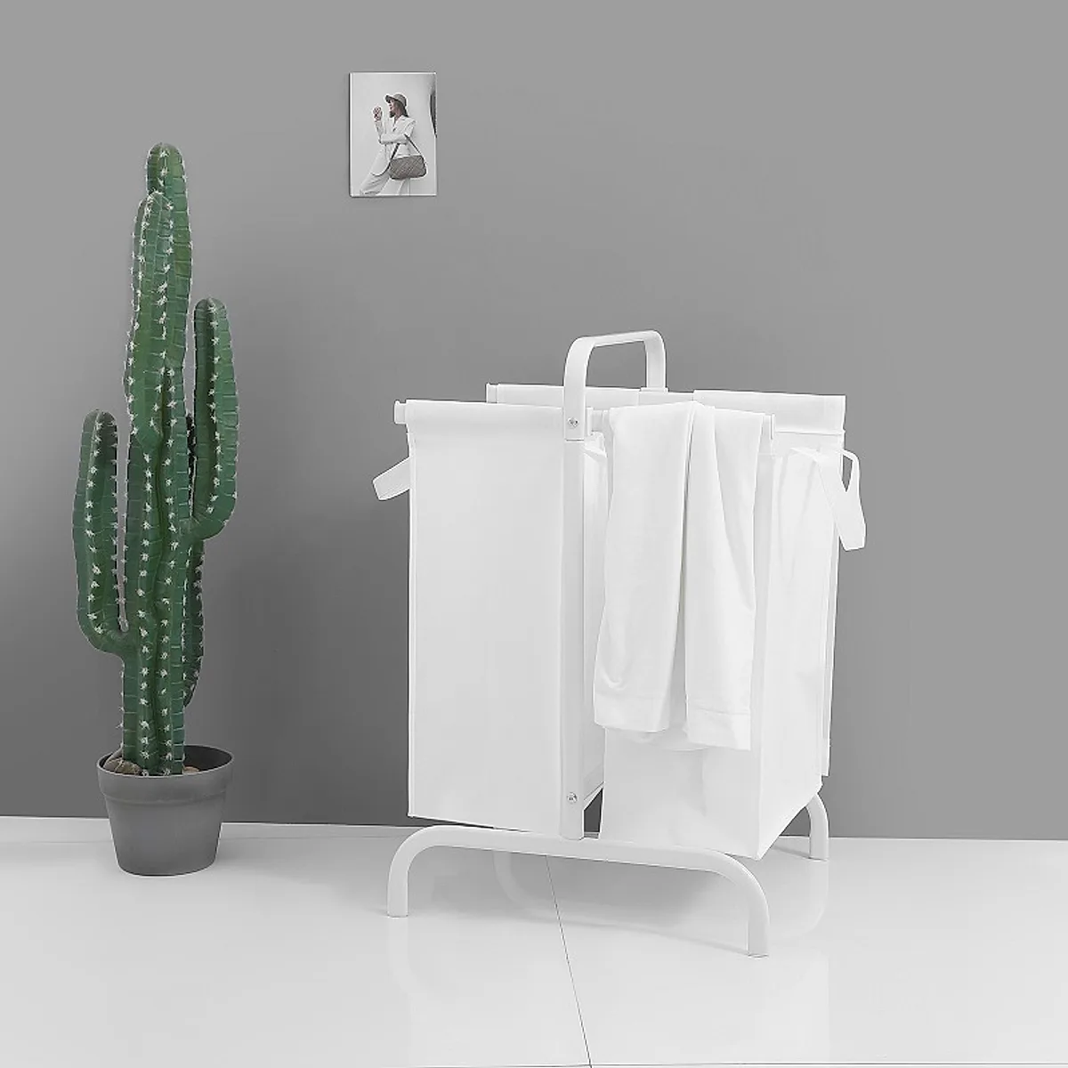 2-Tier Laundry Hamper 110L Large Oxford Clothes Basket Sorter With, Lid And Sorting Cards For Clothes & Toys Storage,White - Image 2