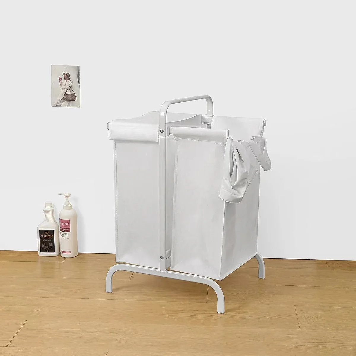 2-Tier Laundry Hamper 110L Large Oxford Clothes Basket Sorter With, Lid And Sorting Cards For Clothes & Toys Storage,White - Image 4