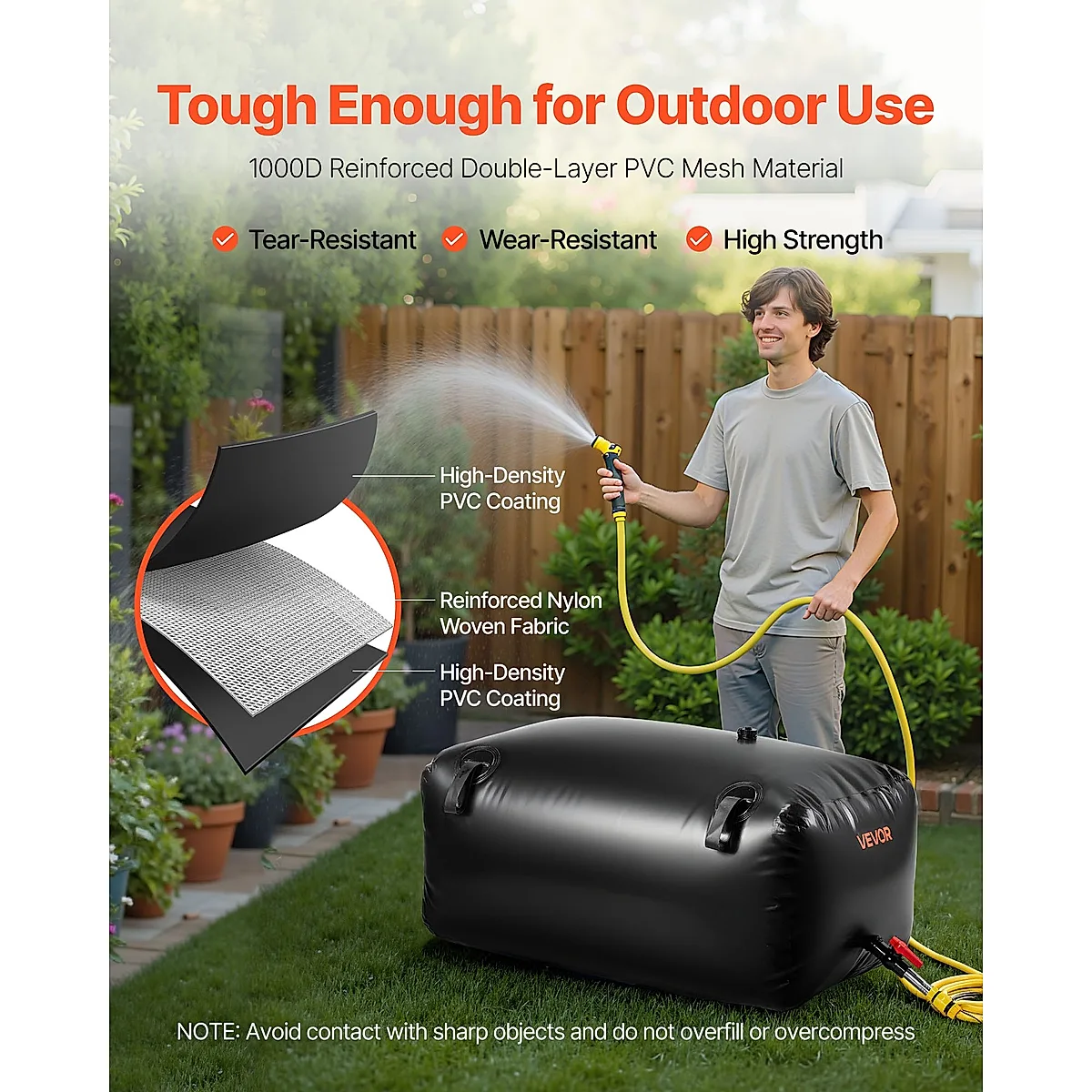 Water Storage Bladder, 63.4 Gal Collapsible Water Storage Bag, Wear-Resistant 1000D PVC Soft Waters Bag, Leakproof Camping Tank Containers For Garden Irrigation RV Emergency Use, Black - Image 2