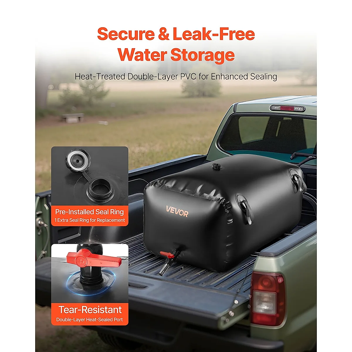 Water Storage Bladder, 63.4 Gal Collapsible Water Storage Bag, Wear-Resistant 1000D PVC Soft Waters Bag, Leakproof Camping Tank Containers For Garden Irrigation RV Emergency Use, Black - Image 4