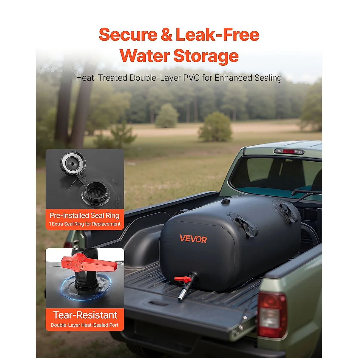 Water Storage Bladder, 30 Gal Collapsible Water Storage Bag, Wear-Resistant 1000D PVC Soft Waters Bag, Leakproof Camping Tank Containers For Garden Irrigation RV Emergency Use, Black