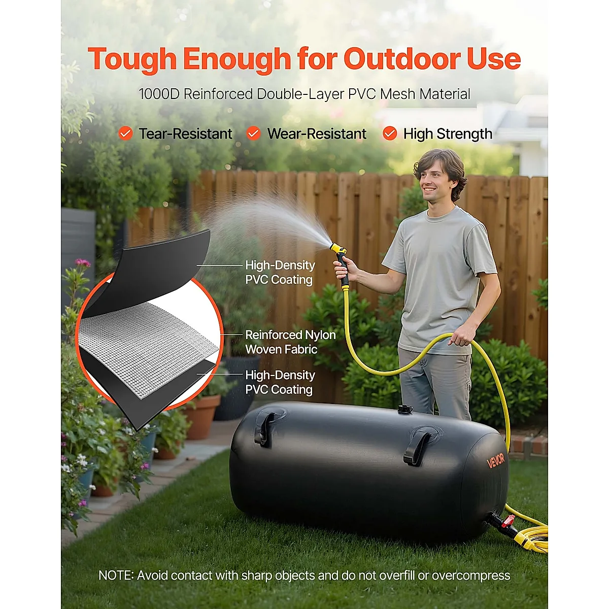 Water Storage Bladder, 30 Gal Collapsible Water Storage Bag, Wear-Resistant 1000D PVC Soft Waters Bag, Leakproof Camping Tank Containers For Garden Irrigation RV Emergency Use, Black - Image 3