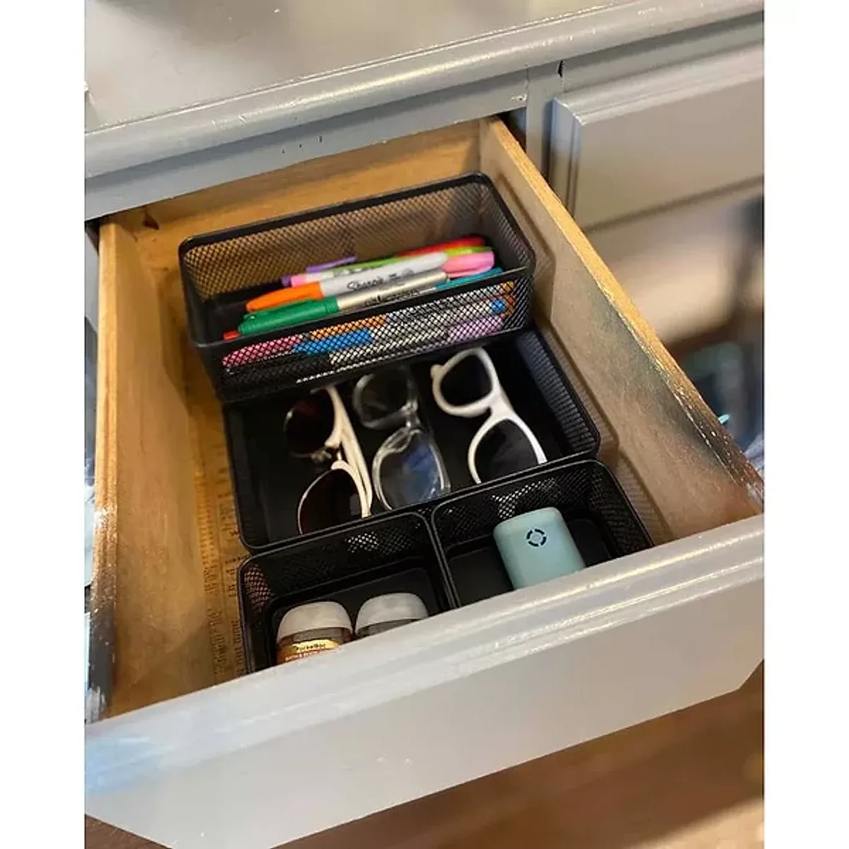 Mesh Desk Organizer Black: Steel Office Supplies & Desk Drawer Organizers, 8"x8"x4.5" - Image 5