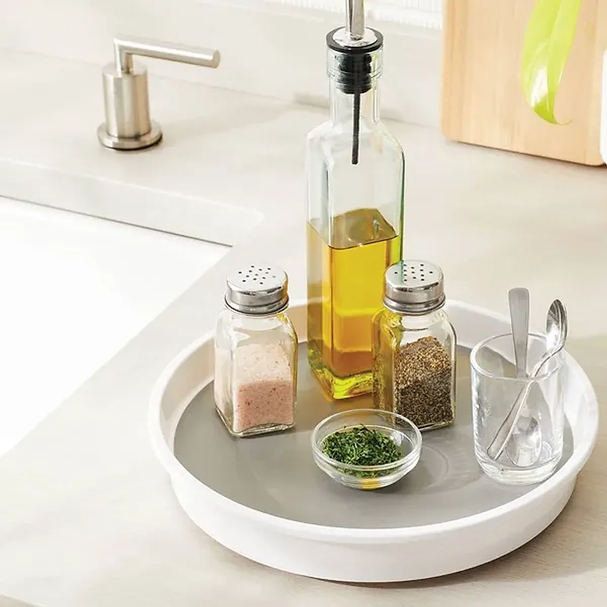 10" Lazy Susan Turn Table: Non-Slip Kitchen Organizer, Spice & Pantry Storage, White Plastic - Image 4