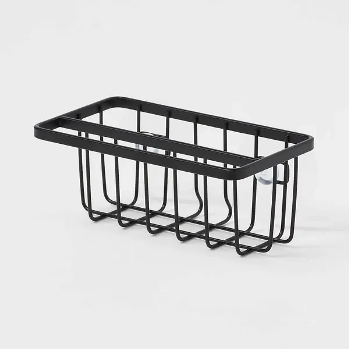 Small Steel Suction Sink Caddy With Rag Holder Black: Sponge Holder, Kitchen Storage, Matte Finish