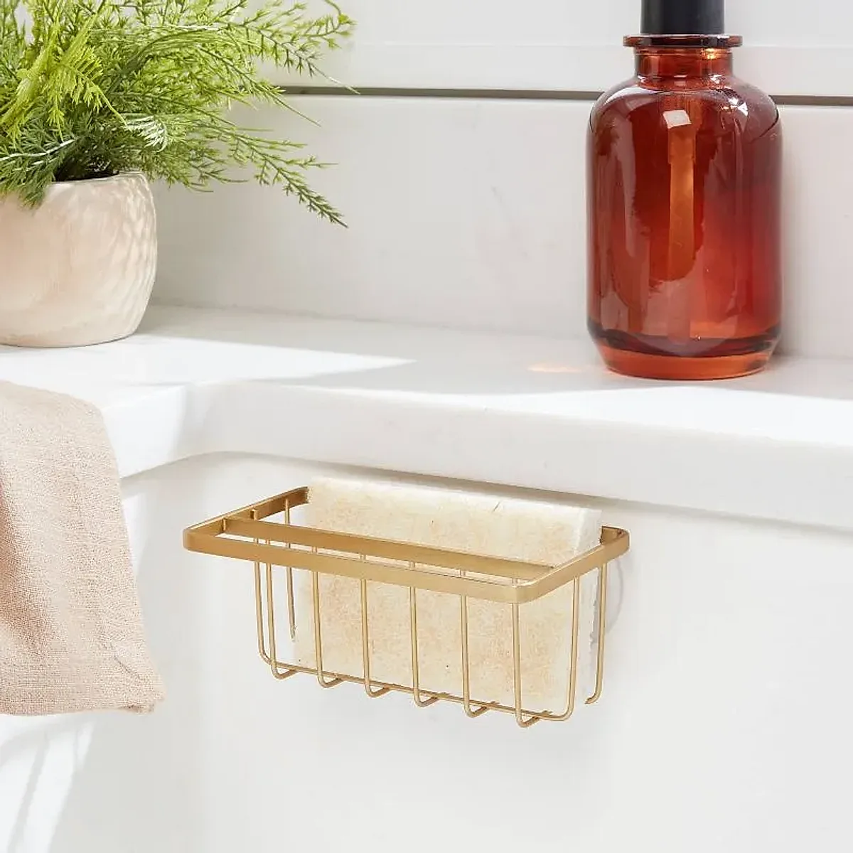 Small Steel Suction Sink Caddy With Rag Holder Black: Sponge Holder, Kitchen Storage, Matte Finish - Image 7