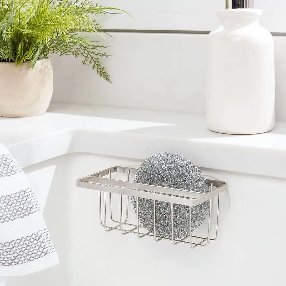 Small Steel Suction Sink Caddy With Rag Holder Black: Sponge Holder, Kitchen Storage, Matte Finish - Image 8