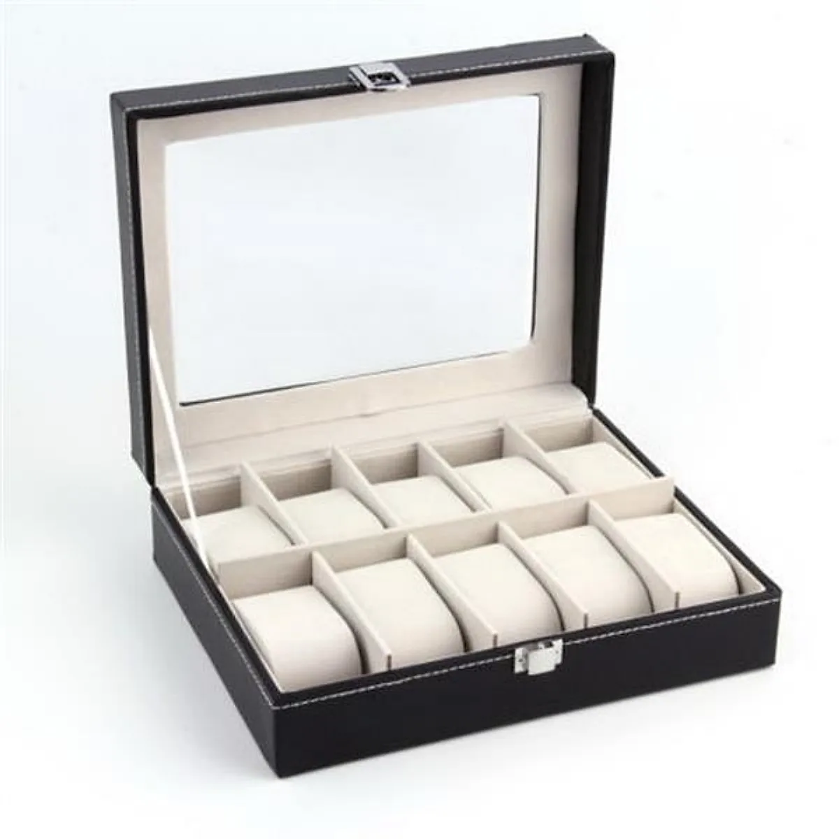 10 Compartments High-grade Leather Watch  Storage Box Black - Image 3