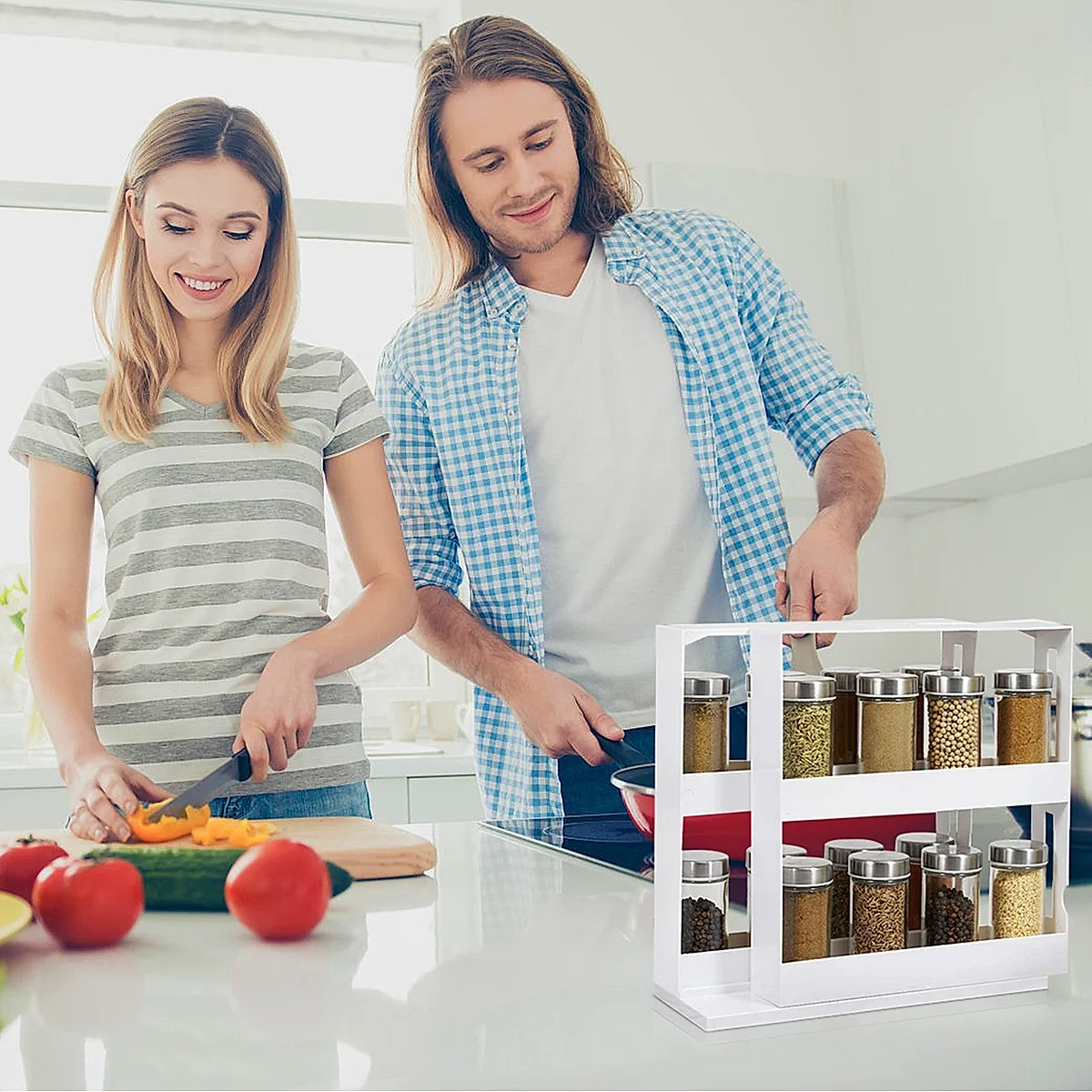 1Pc Swivel Cabinet Organizer Revolving Kitchen Rack Spice Organizer For Cabinet Condiment Holder Shelf - Image 2