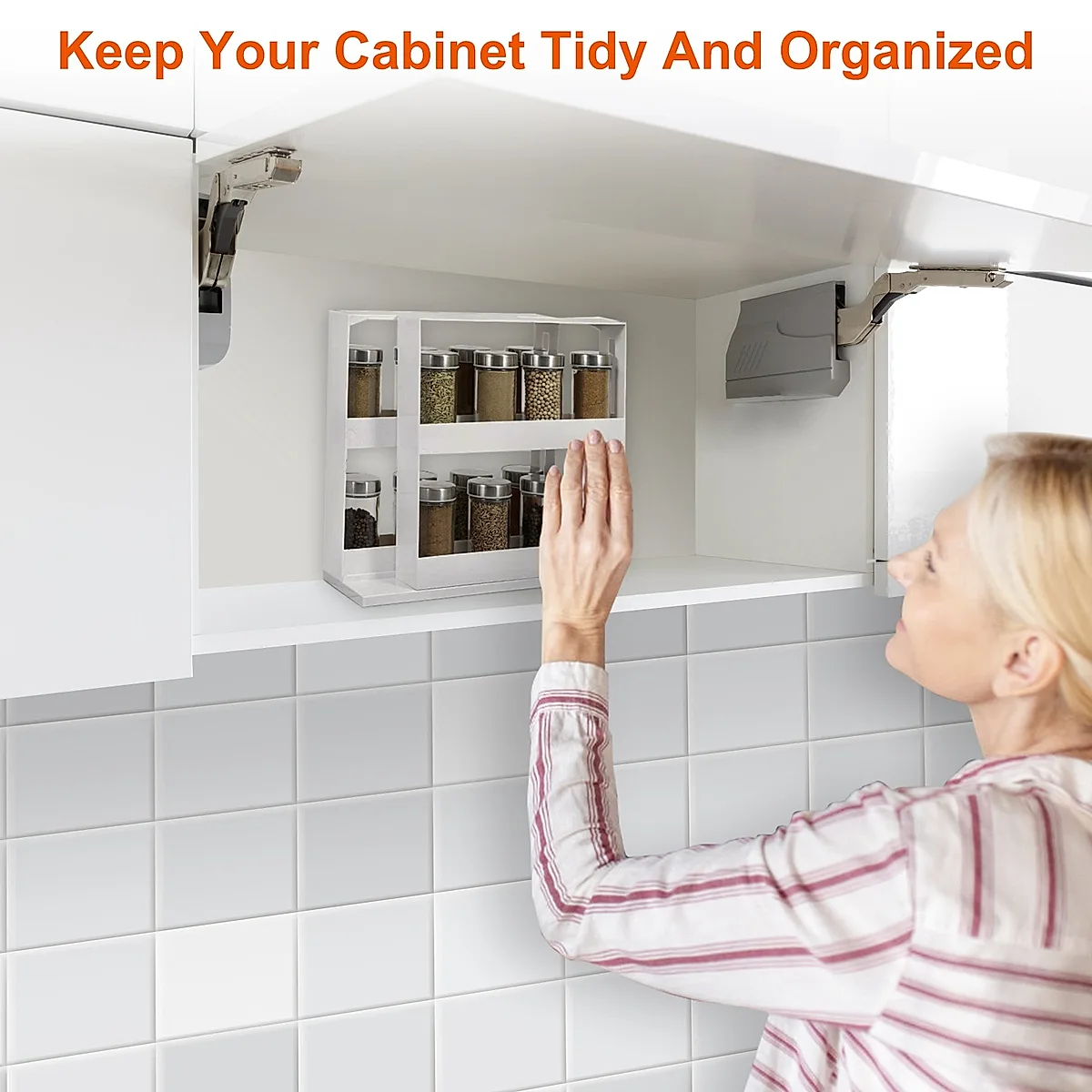 1Pc Swivel Cabinet Organizer Revolving Kitchen Rack Spice Organizer For Cabinet Condiment Holder Shelf - Image 5